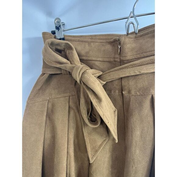 Anthropologie Akemi + Kin Skirt Tan Faux Suede Skirt Swing Belted Pleated Size 6 - Picture 10 of 13